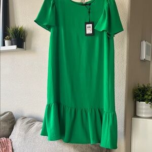 DKNYC Vibrant Green Ruffle Midi Dress